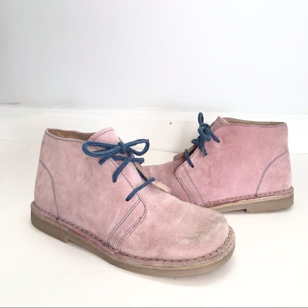 Mini Boden pink suede leather lace up boots